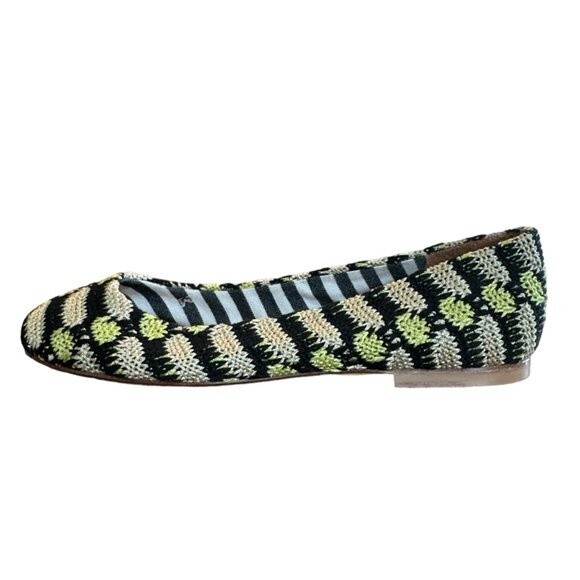 MISSONI Ballet Flats Metallic Knit Black Green Gold US Sz 6 Zigzag Slip On Shoes - Picture 2 of 13